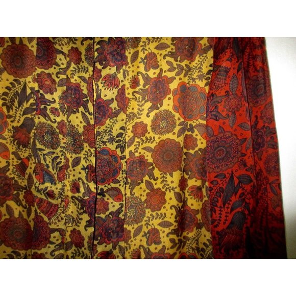 Hanley Mellon 100% Silk 6 Blouse Gold Multi Floral Boho Semi Sheer S Tunic Mint! - Picture 4 of 11